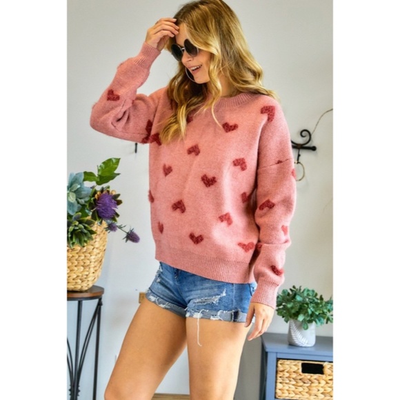 SOLD OUT Red Heart Valentines Day Knit Long Sleeve Pullover Womens Sweater - Picture 3 of 10